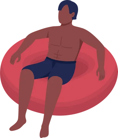 Man Floating In Inflatable Float Flat Color Vector Faceless Character Tanning On Beach Chilling In Swimming Pool Isolated Cartoon Illustration For Web Graphic Design And Animation Illustration