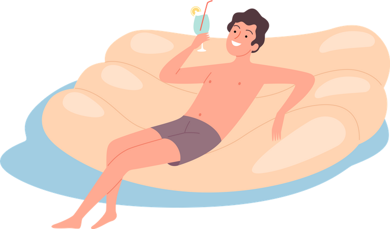 Man floating in inflatable float  Illustration