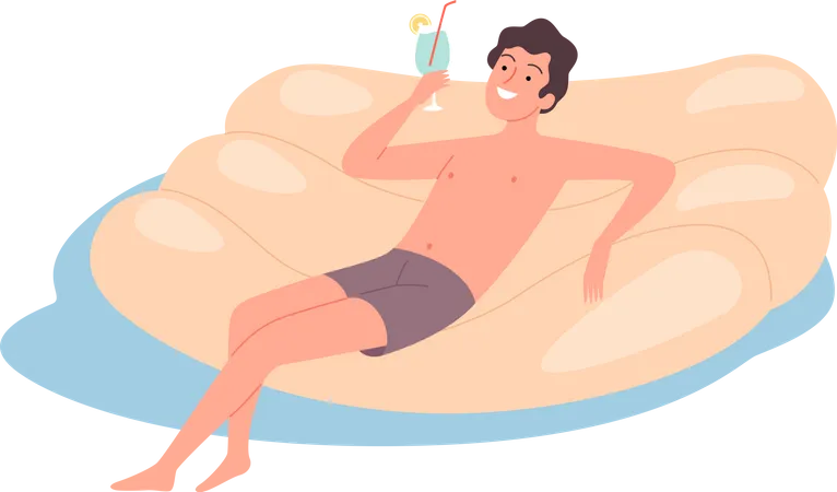 Man floating in inflatable float  Illustration