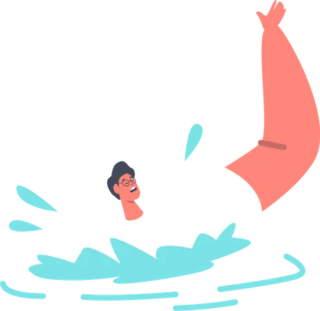 Man floating on water asking for help  Illustration