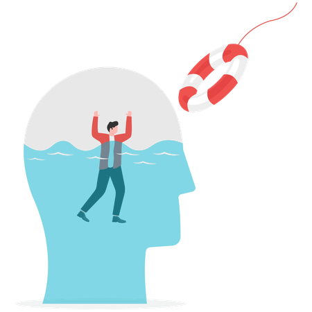 Man floating with lifesaver waves for help  Illustration