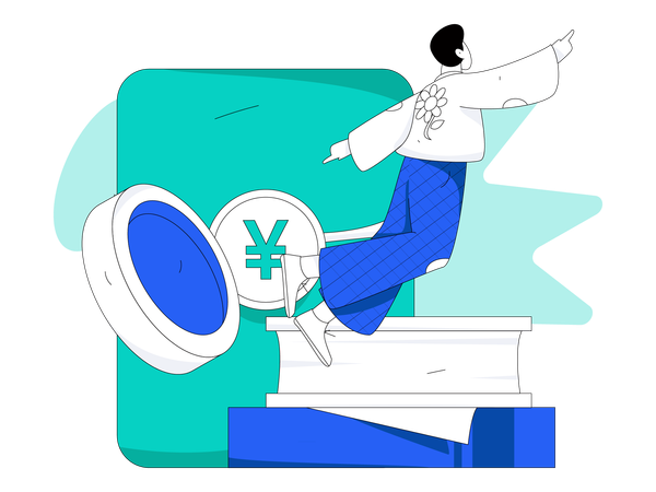 Man flying and checking money  Illustration