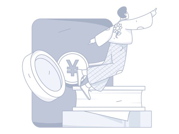 Man flying and checking money  Illustration