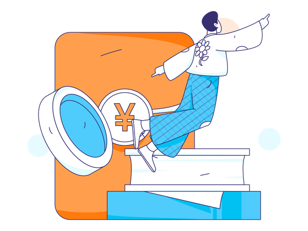 Man flying and checking money  Illustration