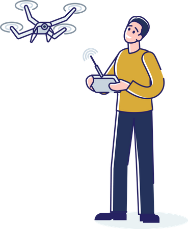 Man flying drone with remote Illustration