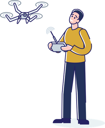 Man flying drone with remote  Illustration