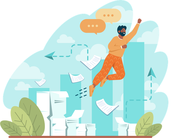 Man flying in air for business growth  Illustration
