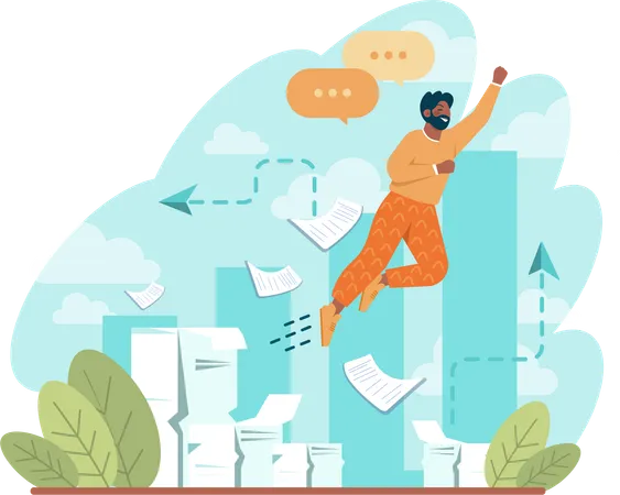 Man flying in air for business growth  Illustration