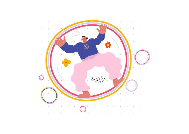 Life Unframed Bubble Modern Flat Vector Concept Illustration Of A Man Flying In The Giant Bubble Metaphor Of Unpredictability Imagination Whimsy Cycle Of Existence Play Growth And Discovery Illustration