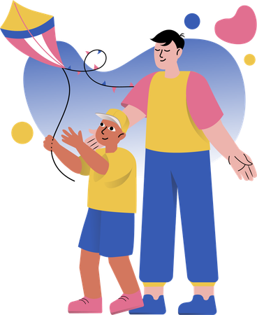 Man flying kites in park  Illustration