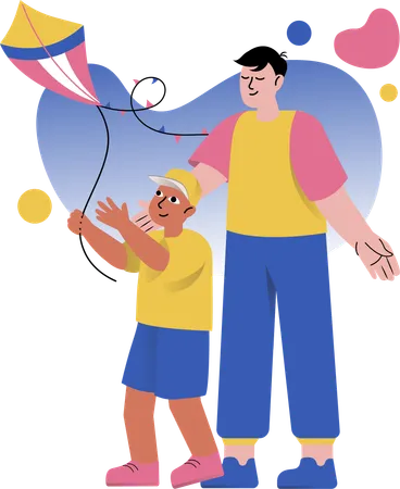 Man flying kites in park  Illustration