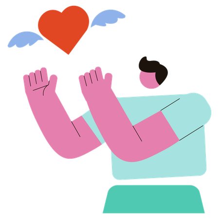 Man Flying Love  Illustration