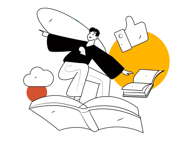 Man flying on book  Illustration