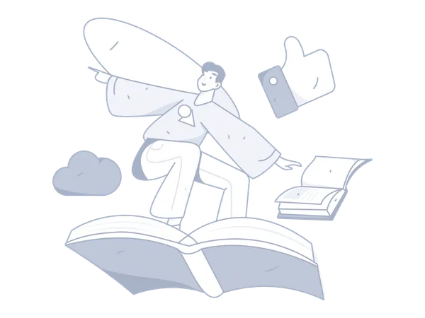 Man flying on book  Illustration