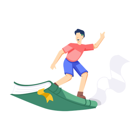 Man Flying on Book  Illustration
