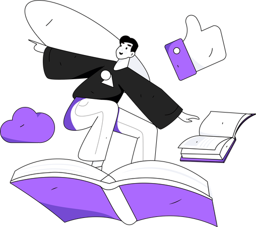 Man flying on book  Illustration