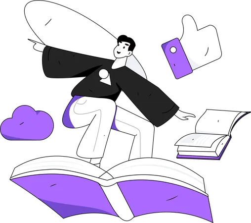 Man flying on book  Illustration