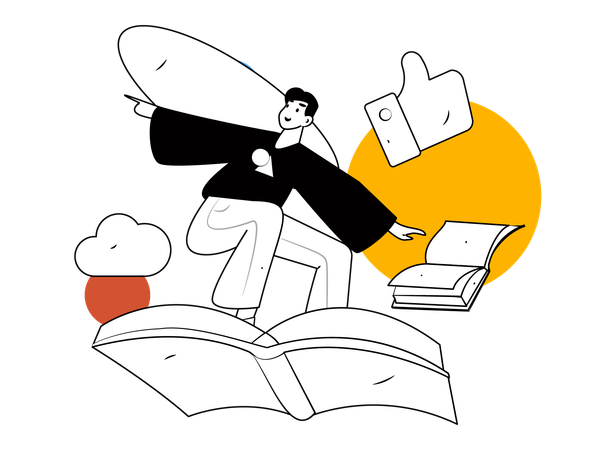 Man flying on book  Illustration