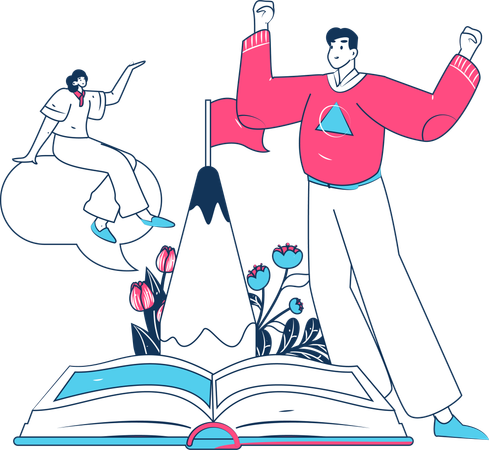 Man flying on book  Illustration