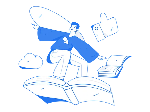 Man flying on book  Illustration