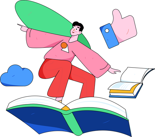 Man flying on book  Illustration