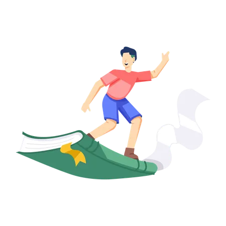 Man Flying on Book  Illustration