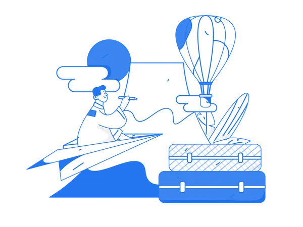 Man flying on plane  Illustration