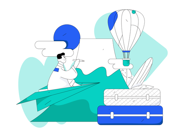 Man flying on plane  Illustration