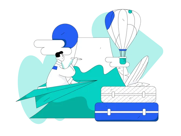 Man flying on plane  Illustration