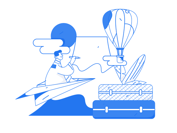 Man flying on plane  Illustration