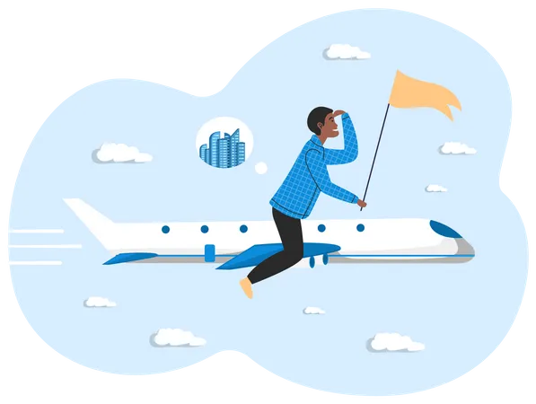 Man flying to Korean city Busan  Illustration