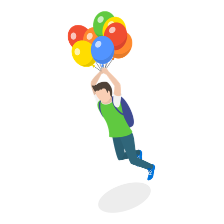 Man flying while holding balloon  Illustration