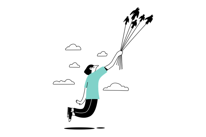 Man flying with birds  Illustration