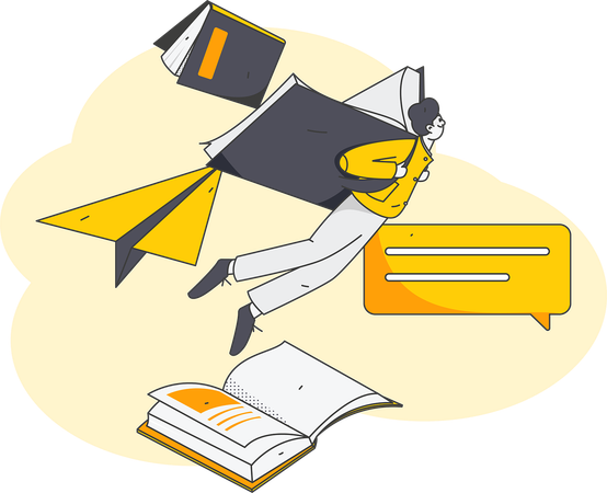 Man flying with book  Illustration