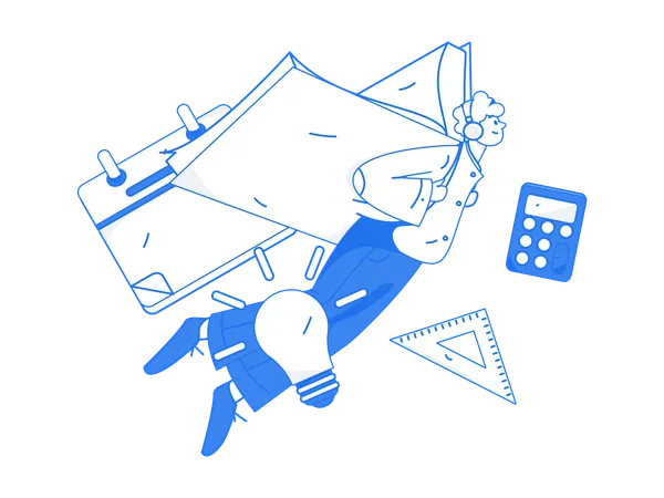 Man flying with book while taking creative education  イラスト