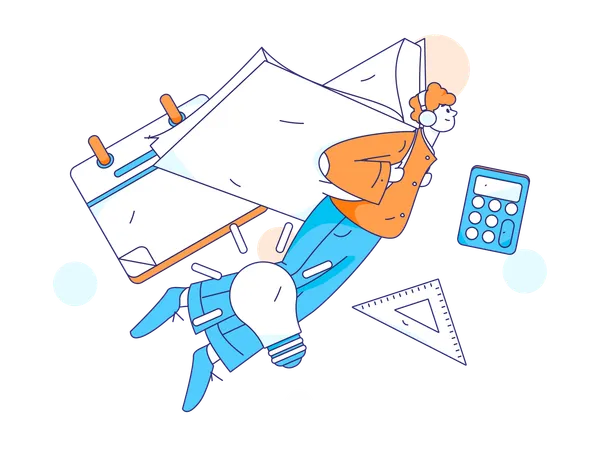 Man flying with book while taking creative education  Illustration