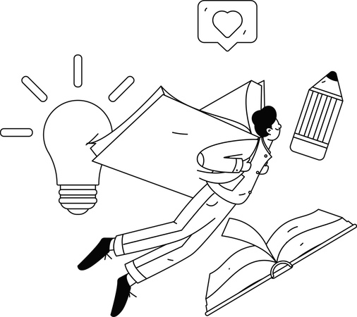 Man Flying With Book While Taking Creative Education  Illustration