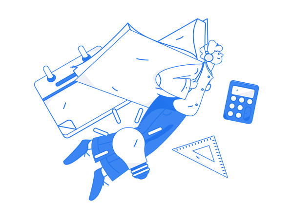 Man flying with book while taking creative education  Illustration