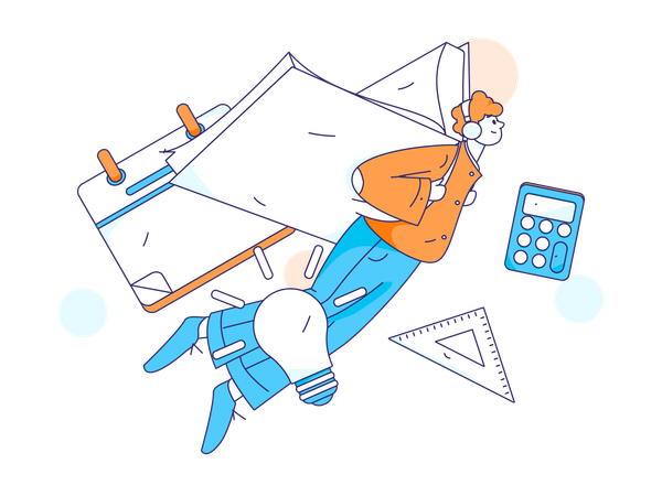 Man flying with book while taking creative education  Illustration