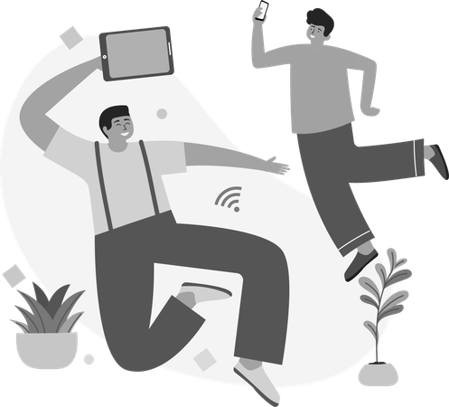 Man Flying With Networking device  Illustration