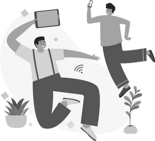Man Flying With Networking device  Illustration