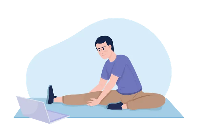 Man following online workout  Illustration