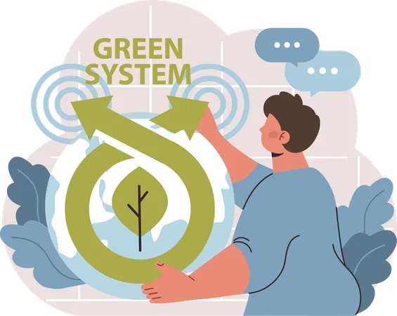Man follows green system  Illustration