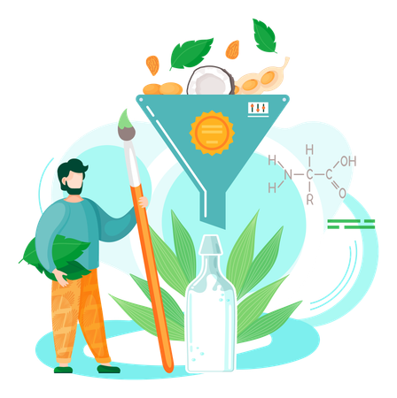 Man follows Organic healthy vitamin drink plant based vegan nuts milk  Illustration