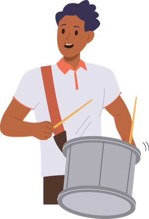 Man football fan playing drum singing supporting song for favorite soccer team  Illustration