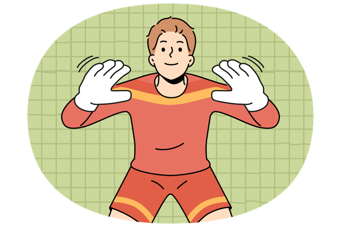 Man football goalkeeper ready to take kick from players from opposing team  Illustration