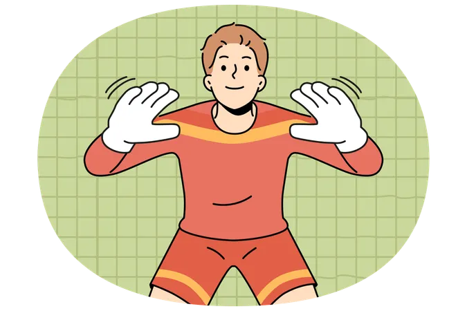 Man football goalkeeper ready to take kick from players from opposing team  Illustration