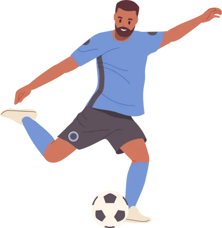 Man Football P Layer Kicking Ball In Run Motion Trying To Score Goal Vector Illustration Isolated On White Background Soccer Team Mate Wearing Uniform Playing Champion Game Match Vector Illustration Illustration