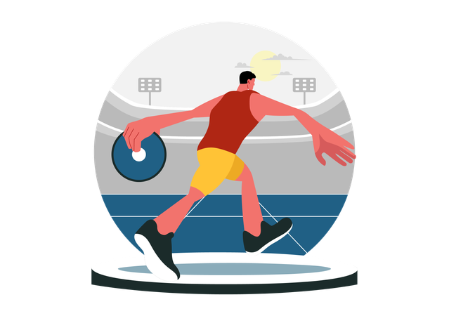 Man forcefully throwing discus  Illustration