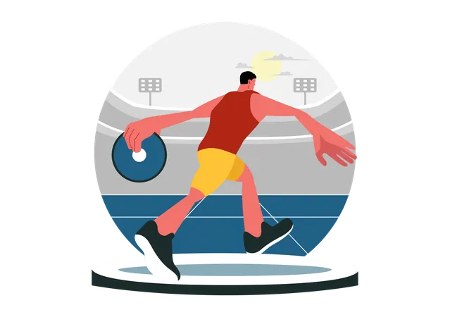 Man forcefully throwing discus  Illustration